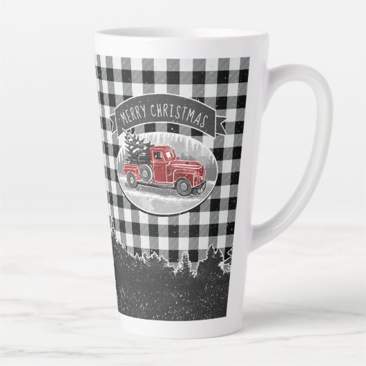 Vrolijk kerstfeest  Red Truck Buffalo Pset Latte Mok (Rechts)