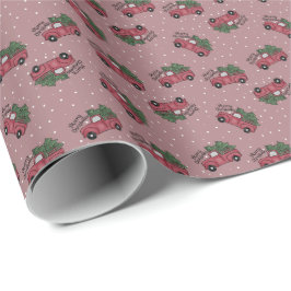 Vrolijk kerstfeest  Red Truck Cadeaupapier