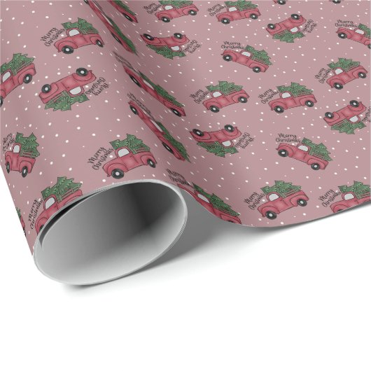 Vrolijk kerstfeest  Red Truck Cadeaupapier (Rol Hoek)