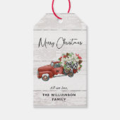 Vrolijk kerstfeest  Red Truck Family Holiday Cadeaulabel (Voorkant)