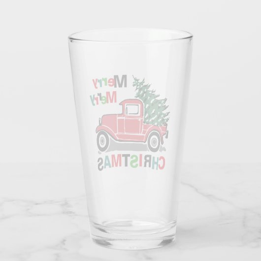 Vrolijk kerstfeest  Red Truck Glas (Achterkant)