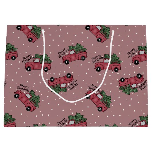 Vrolijk kerstfeest Red Truck Groot Cadeauzakje (Voorkant)
