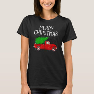 Vrolijk kerstfeest  Red Truck met boomfamilie T-shirt