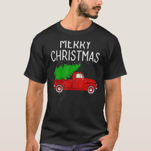 Vrolijk kerstfeest  Red Truck met boomfamilie T-shirt
