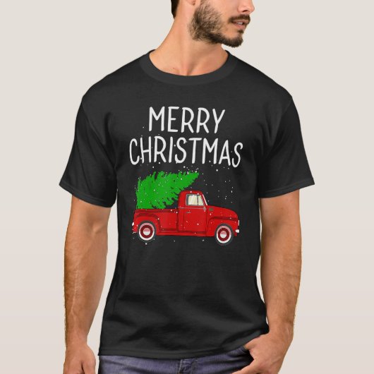 Vrolijk kerstfeest Red Truck met boomfamilie T-shirt (Voorkant)