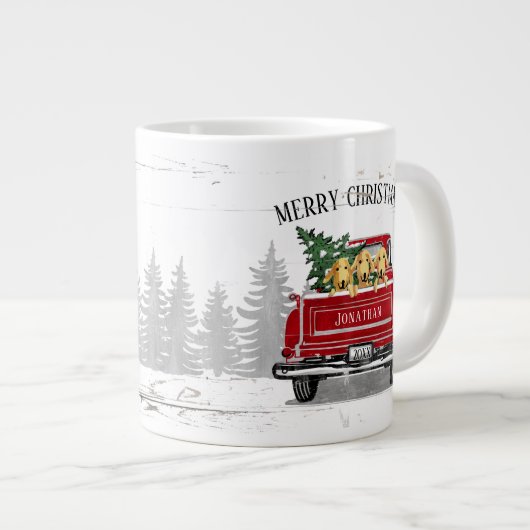Vrolijk kerstfeest  Red Truck Name Rustic Dogs Grote Koffiekop (Voorkant rechts)