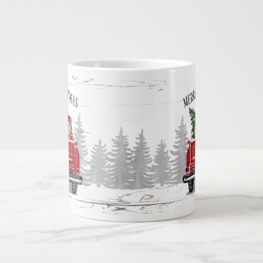 Vrolijk kerstfeest  Red Truck Name Rustic Dogs Grote Koffiekop (Voorkant)