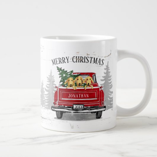 Vrolijk kerstfeest  Red Truck Name Rustic Dogs Grote Koffiekop (Rechts)