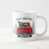 Vrolijk kerstfeest  Red Truck Name Rustic Grote Koffiekop (Rechts)