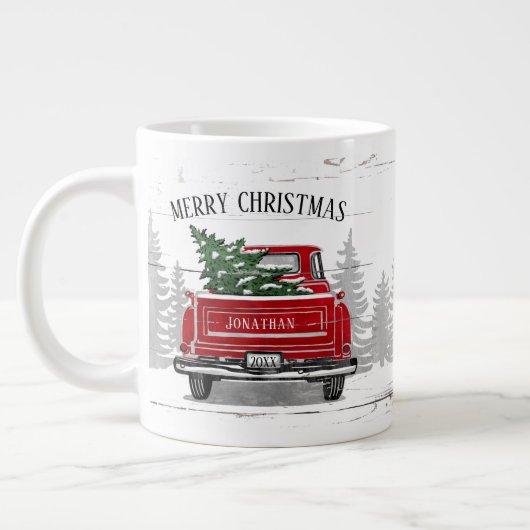 Vrolijk kerstfeest  Red Truck Name Rustic Grote Koffiekop (Links)