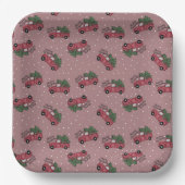 Vrolijk kerstfeest  Red Truck Papieren Bordje (Voorkant)