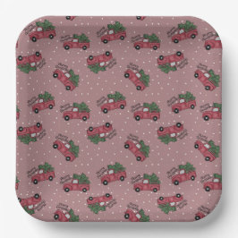 Vrolijk kerstfeest  Red Truck Papieren Bordje