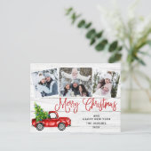 Vrolijk kerstfeest Red Truck Rustic PHOTO Feestdagenkaart (Staand voorkant)
