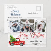 Vrolijk kerstfeest Red Truck Rustic PHOTO Feestdagenkaart (Voorkant / Achterkant)