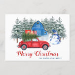 Vrolijk kerstfeest Red Truck Snowman Rustic Greeti Kaart<br><div class="desc">Vrolijk kerstrood Wenskaart Snowman Rustic.</div>