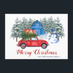 Vrolijk kerstfeest Red Truck Snowman Rustic Greeti Kaart<br><div class="desc">Vrolijk kerstrood Wenskaart Snowman Rustic.</div>