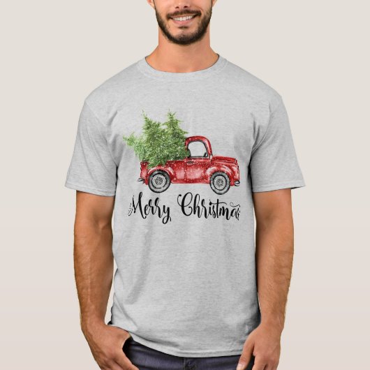 Vrolijk kerstfeest  Red Truck T-shirt (Voorkant)