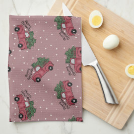 Vrolijk kerstfeest  Red Truck Theedoek