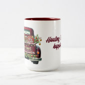 Vrolijk kerstfeest  Red Truck Tweekleurige Koffiemok (Center)