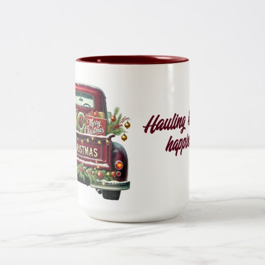 Vrolijk kerstfeest  Red Truck Tweekleurige Koffiemok (Center)