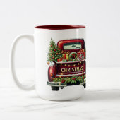 Vrolijk kerstfeest  Red Truck Tweekleurige Koffiemok (Links)