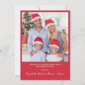 Vrolijk Kerstfeest Red Wavy Lijst Bow Greenery Fot Feestdagenkaart (Achterkant)