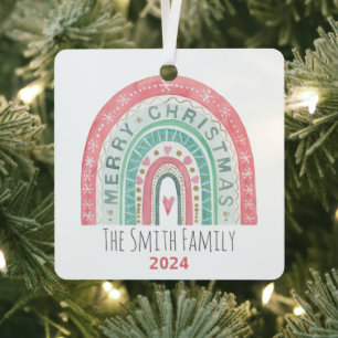 Vrolijk kerstfeest regenboog familie foto waterver metalen ornament