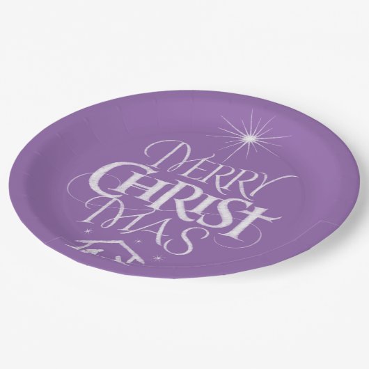 Vrolijk kerstfeest Religieuze Calligrafie Chalk Pa Papieren Bordje (Gekanteld)