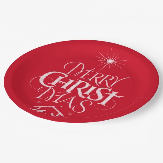 Vrolijk kerstfeest Religieuze Calligrafie Chalk Re Papieren Bordje (Gekanteld)