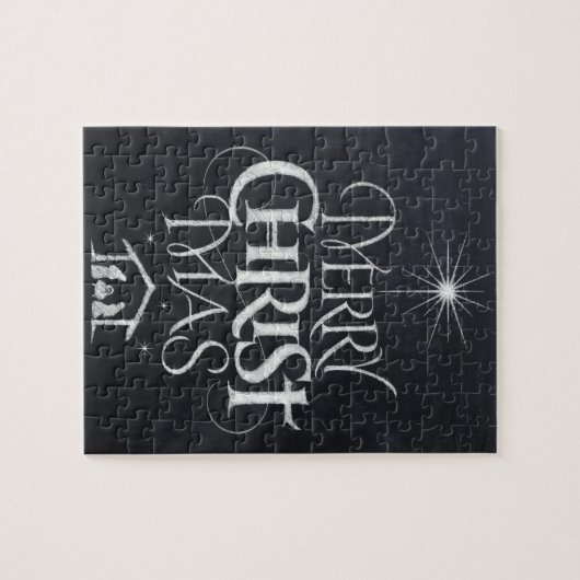 Vrolijk kerstfeest Religieuze Kerst Zwarte Chalk Legpuzzel (Horizontaal)