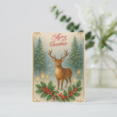 Vrolijk Kerstfeest  rendier, Holly Berry Feestdagenkaart (Staand voorkant)