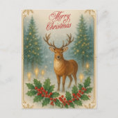 Vrolijk Kerstfeest  rendier, Holly Berry Feestdagenkaart (Voorkant)