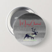 Vrolijk kerstfeest, rendier in winterdag ronde button 7,6 cm (Voorkant /achterkant)