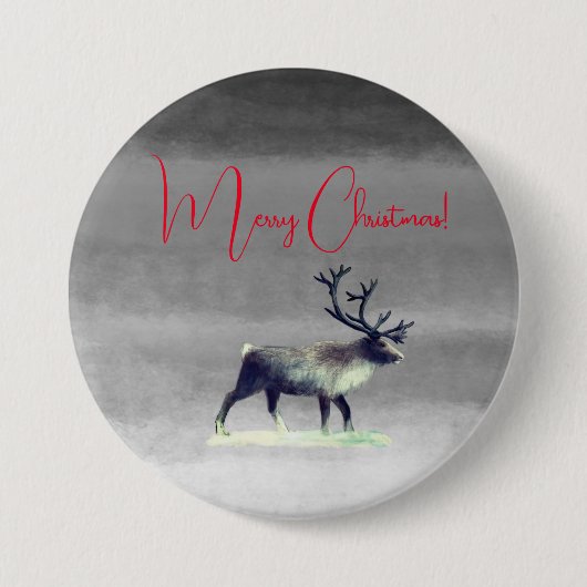 Vrolijk kerstfeest, rendier in winterdag ronde button 7,6 cm (Voorkant)