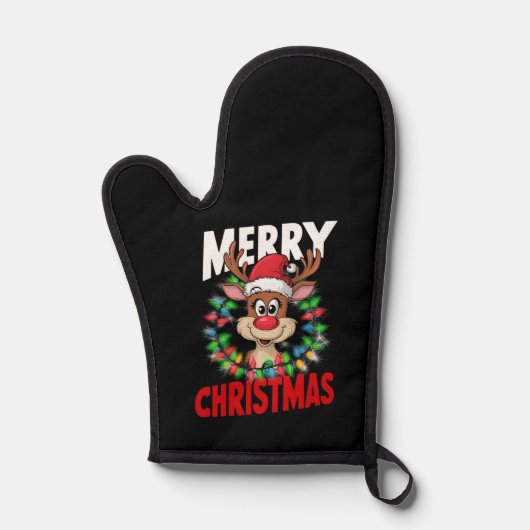 Vrolijk Kerstfeest Rendier Kerstvakantie Ovenwant (Voorkant)