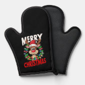 Vrolijk Kerstfeest Rendier Kerstvakantie Ovenwant (Voorkant / Achterkant)