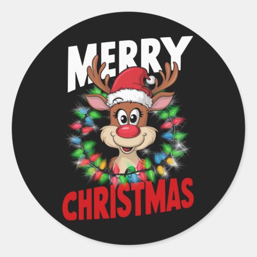 Vrolijk Kerstfeest Rendier Kerstvakantie Ronde Sticker (Voorkant)