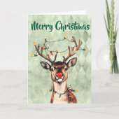 Vrolijk Kerstfeest  Rendier met Lichten Kaart (Voorkant)