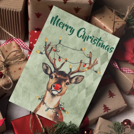 Vrolijk Kerstfeest  Rendier met Lichten Kaart