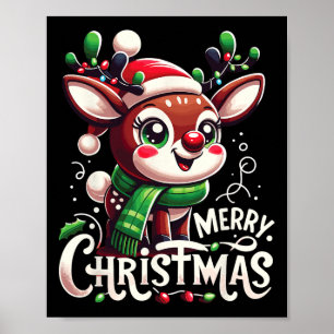 Vrolijk Kerstfeest Rendier Tree Lights Xmas Famili Poster