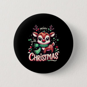 Vrolijk Kerstfeest Rendier Tree Lights Xmas Famili Ronde Button 5,7 Cm