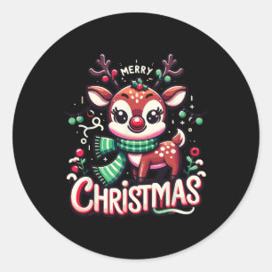 Vrolijk Kerstfeest Rendier Tree Lights Xmas Famili Ronde Sticker