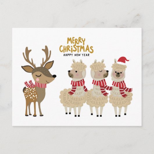 Vrolijk kerstfeest | rendieren en alpaca's briefkaart (Voorkant)