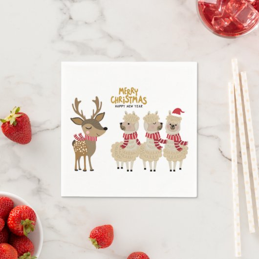 Vrolijk kerstfeest | rendieren en alpaca's servet (Insitu)
