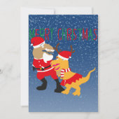 Vrolijk kerstfeest, rendieren santa claus dinosaur feestdagenkaart (Voorkant)