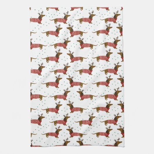 Vrolijk kerstfeest rendiertje Dachshund Kitchen To Theedoek (Verticaal)