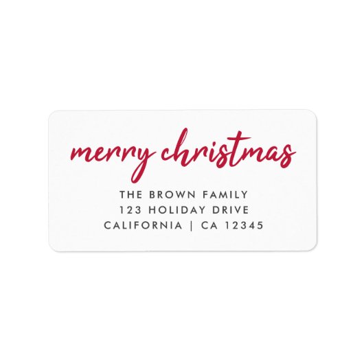 Vrolijk kerstfeest | Retouradres rode typografie Etiket (Voorkant)