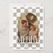 Vrolijk Kerstfeest Retro Checkerboard Boog Foto Feestdagenkaart (Voorkant)