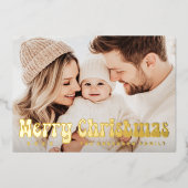 Vrolijk Kerstfeest retro font pine green foto Folie Feestdagenkaart (Voorkant)