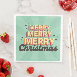 Vrolijk Kerstfeest retro groovy 3d ontwerp tekst Servet